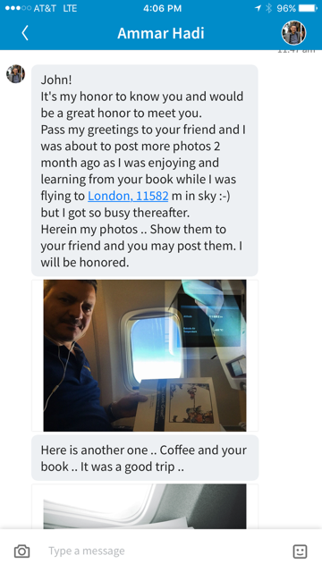 Message from Dr. Ammar Hadi to John Byler about the book